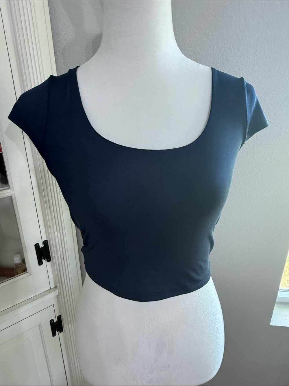 Women's Scooprr Neck Crop Top - Navy Blue